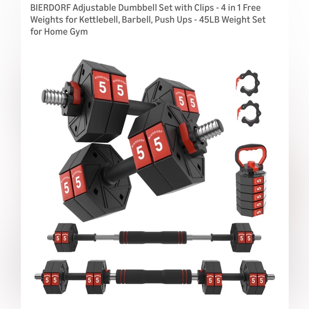 Adjustable Home Dumbbell & Barbell Set in Black and Red